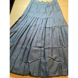 Vintage FYI Fresh Young Image Blue Pleated Maxi Skirt Rayon High Waist Large